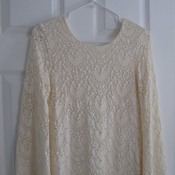 Nightcap Ivory Cream Lace Mini Dress Deep V Back Ecru Long Sleeves XS NWT - Picture 3 of 11